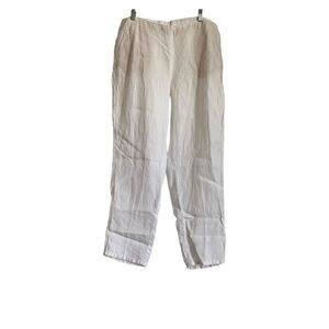 J.Jill White Love‎ Linen  Lagenlook Wide Leg Pull On Pants Size Large Pockets